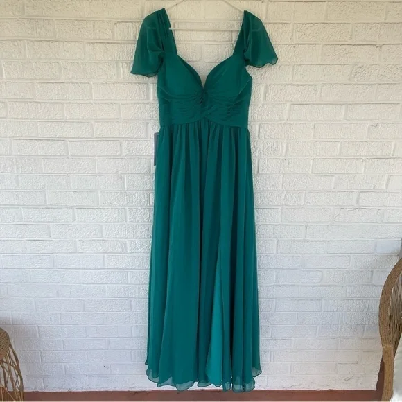 NEW Azazie Womens Bridesmaid Dress Lianne Jungle Green Long Chiffon Size A6 NWT - Picture 3 of 11